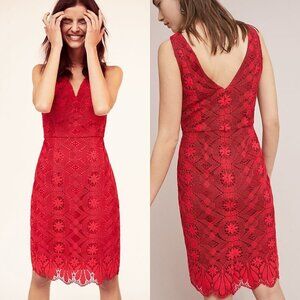 Anthropologie Camari Lace Column Dress Red
